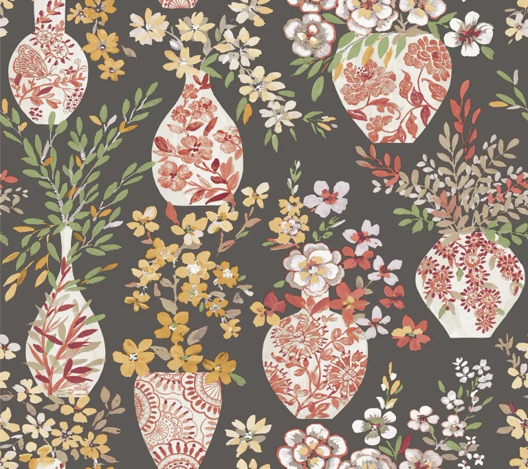Harper Floral Vase Wallpaper - Brown — Ảnh 4