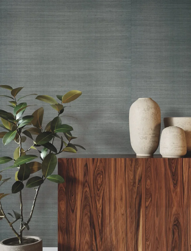 Ronald Redding Glistening Sisal Grasscloth Wallpaper - Slate — Ảnh 2