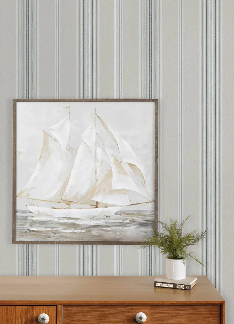 Chesapeake Calvados Linen Stripe Wallpaper - Turquoise — Ảnh 4
