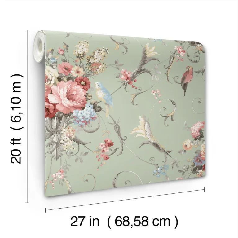 Parrots with Floral Bouquets Peel and Stick Wallpaper - Green — Ảnh 6