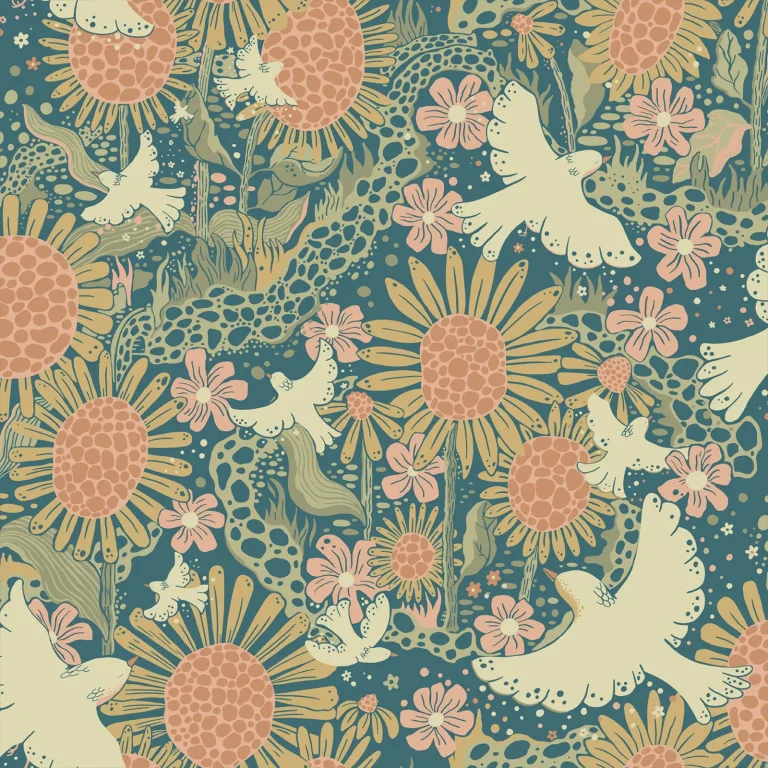 Drömma Songbirds and Sunflowers Wallpaper - Teal — Ảnh 4