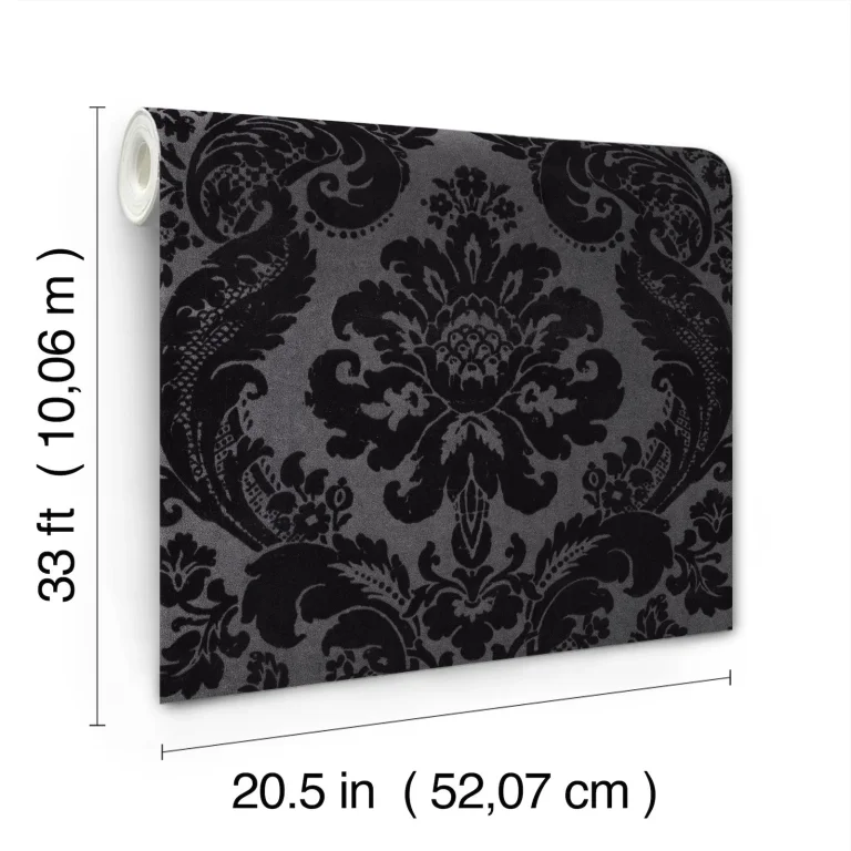 Shadow Flocked Damask Wallpaper - Black — Ảnh 6
