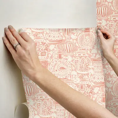 Delft Pottery Peel and Stick Wallpaper - Peach