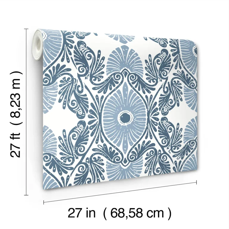Villa Embellished Ogee Wallpaper - Blue — Ảnh 5