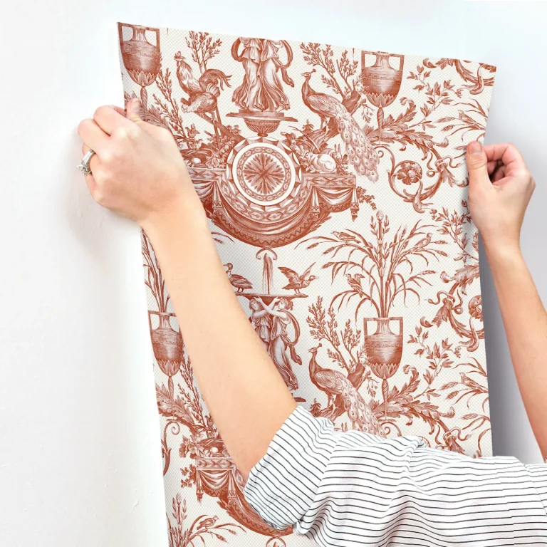 Avian Fountain Toile Wallpaper - Brick — Ảnh 6