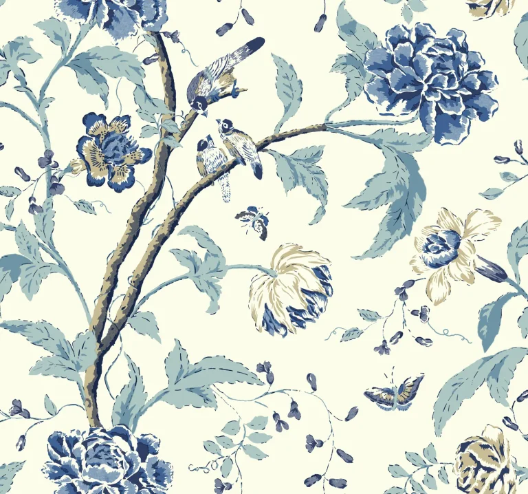 Teahouse Floral Wallpaper - Blue/White — Ảnh 3