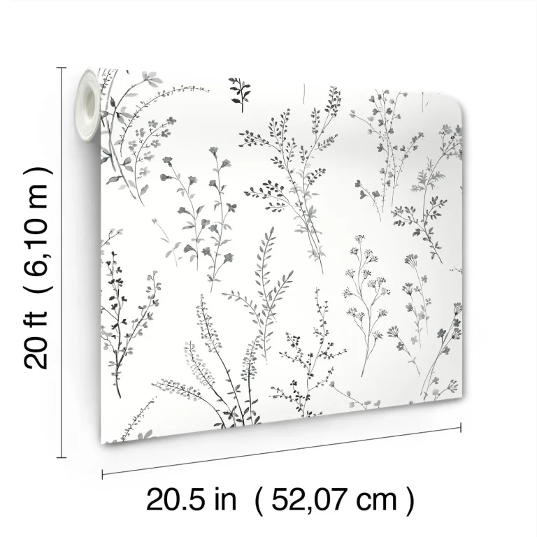 Wildflower Sprigs Peel and Stick Wallpaper - Black & White — Ảnh 6
