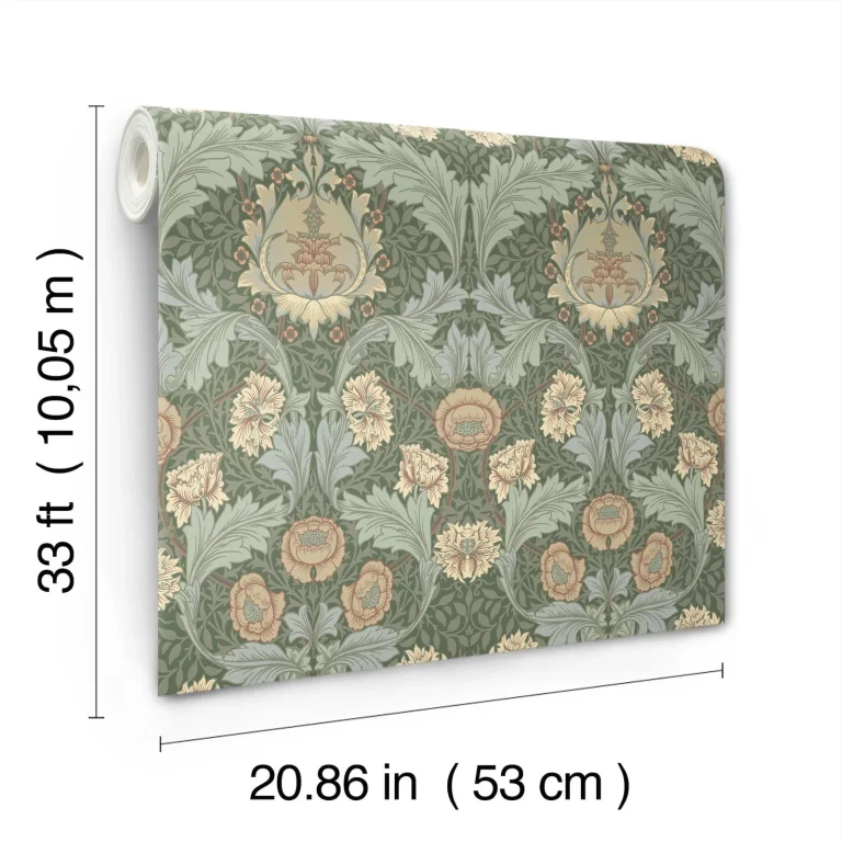 Myrtle Floral Ogee Wallpaper - Sea Green