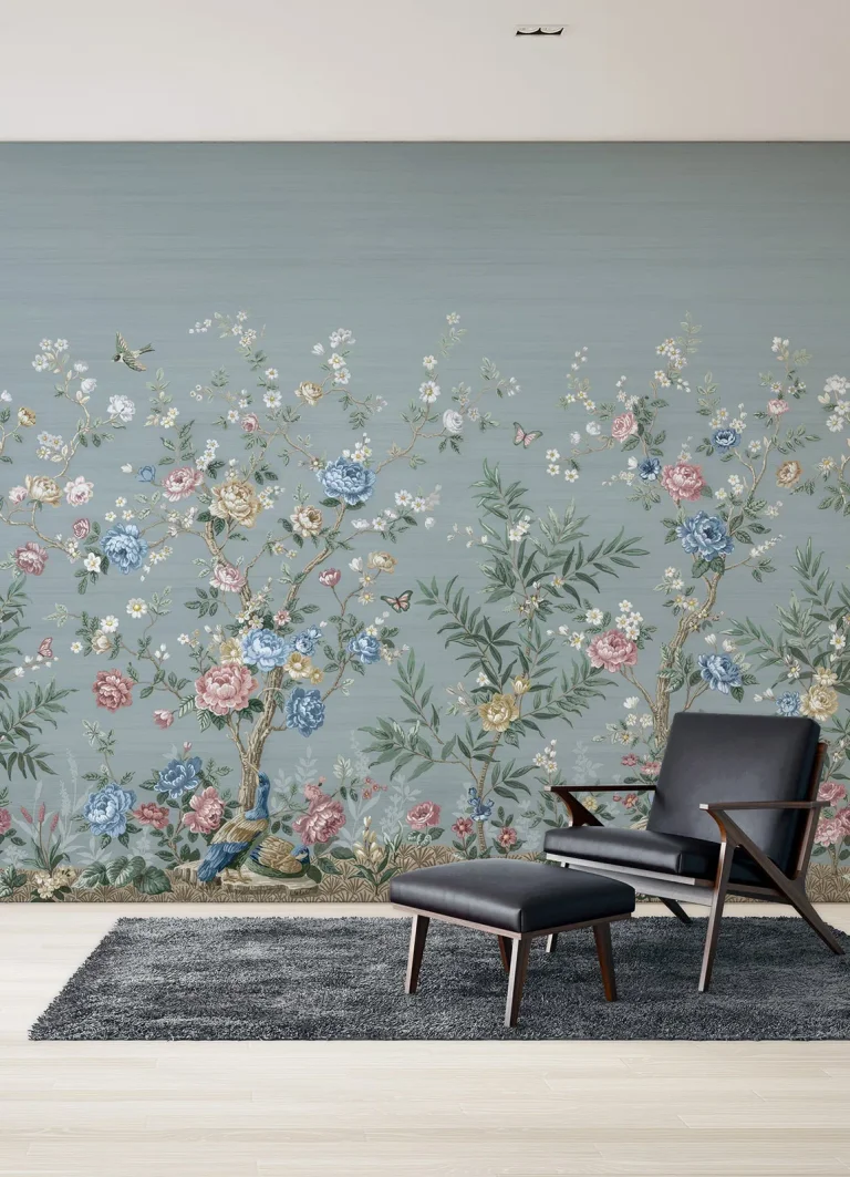 Winter Chinoiserie Wall Mural - Blue — Ảnh 3