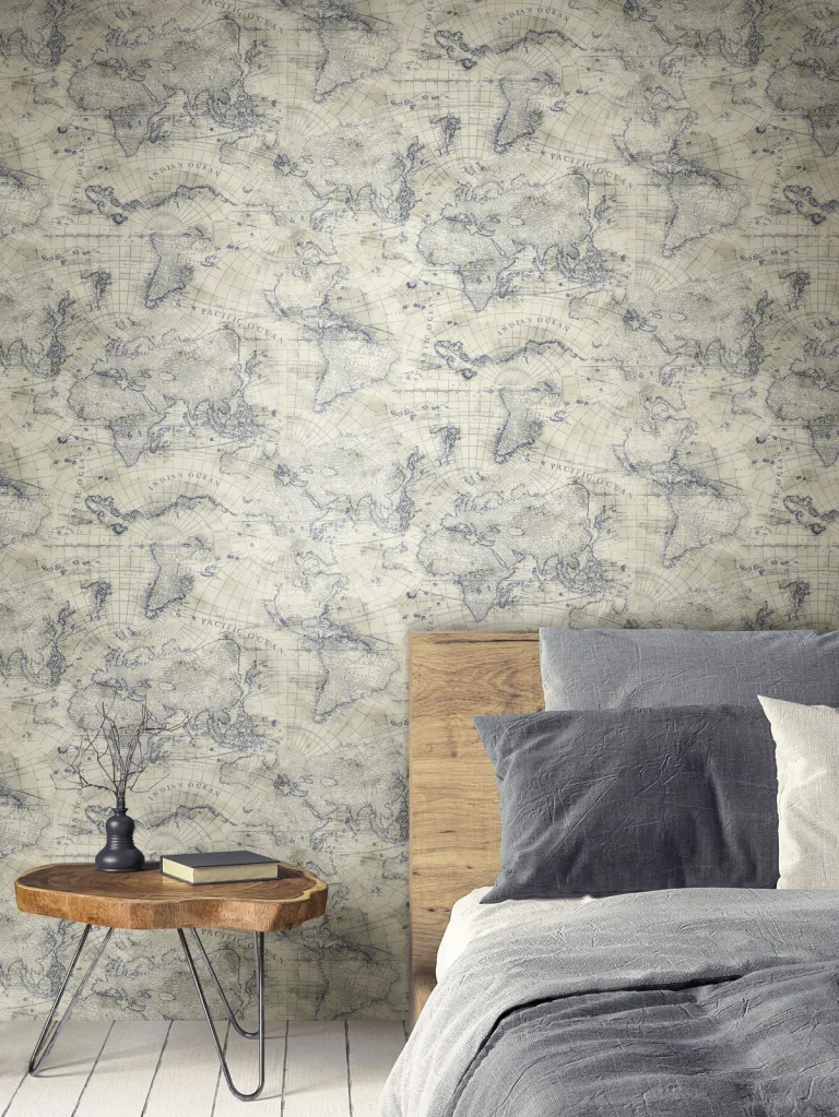 Coastal Map Peel and Stick Wallpaper - Sepia/Navy — Image 2