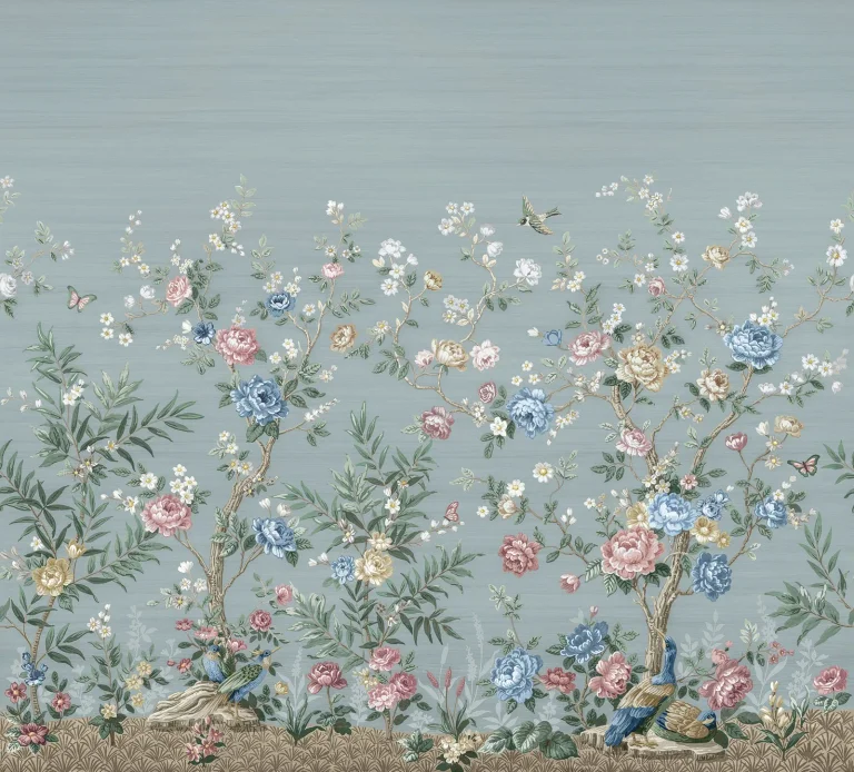 Winter Chinoiserie Wall Mural - Blue — Ảnh 5