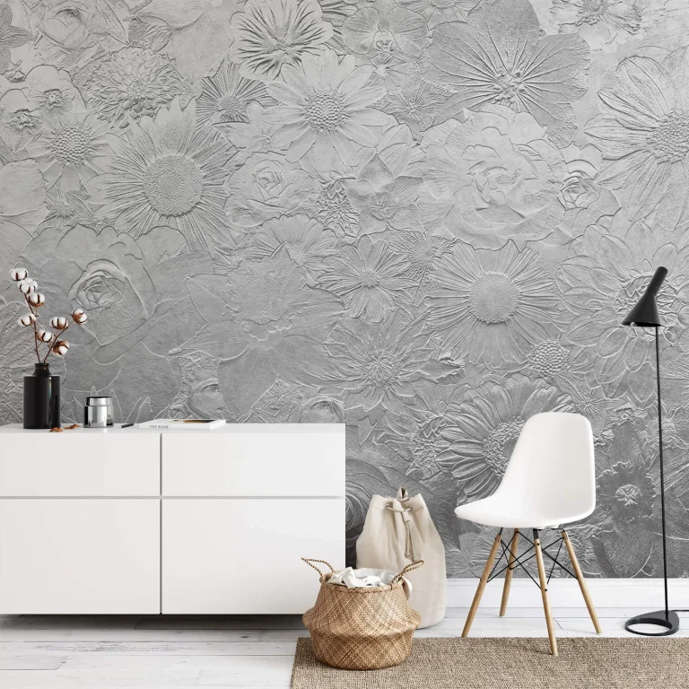 Silver Flowers - Wall Mural 5452 - 4 Panel - 192cm x 260cm — Ảnh 2