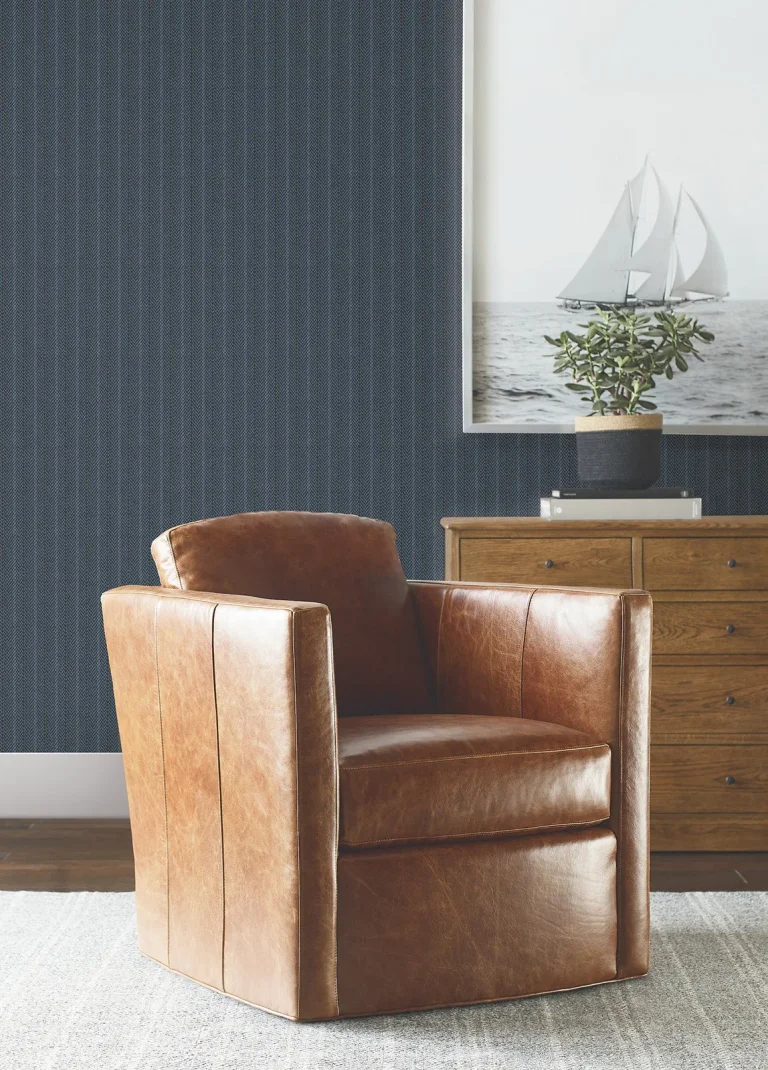 Ronald Redding Elkan Stripe Herringbone Wallpaper - Navy — Ảnh 3