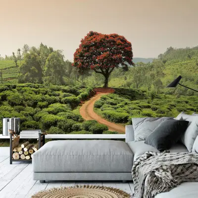 Red Tree and Hills in Sri Lanka - Wall Mural 5036 - 4 Panel - 192cm x 260cm