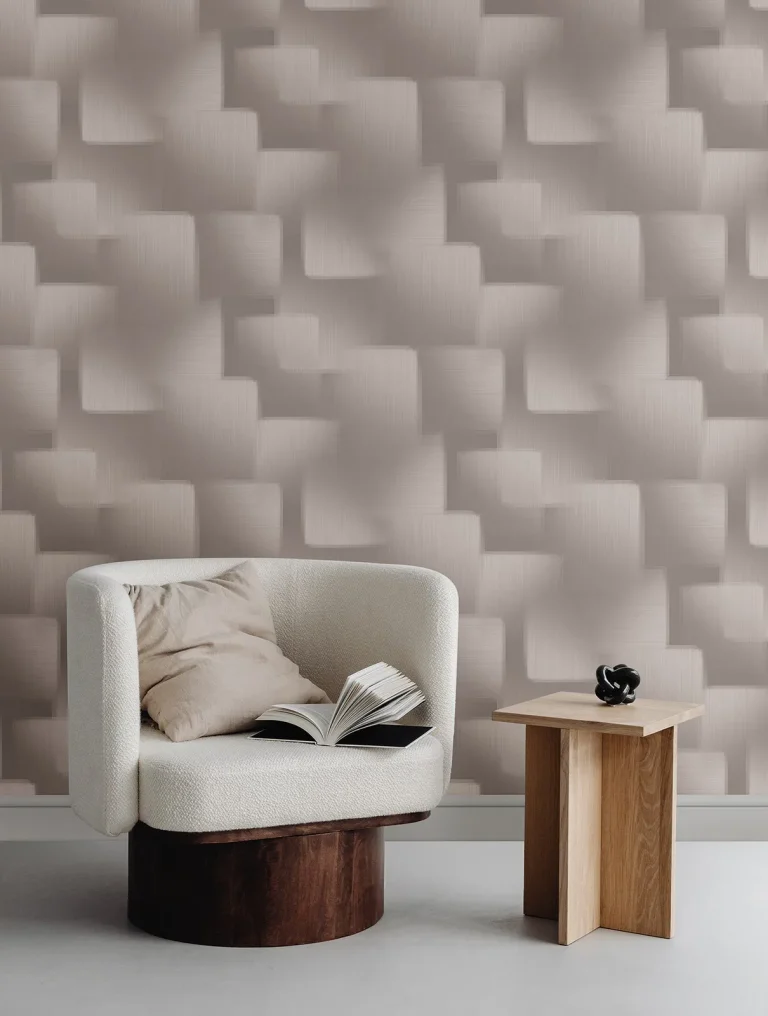 Silk Madras Abstract Geometric Wallpaper - Grey — Ảnh 2
