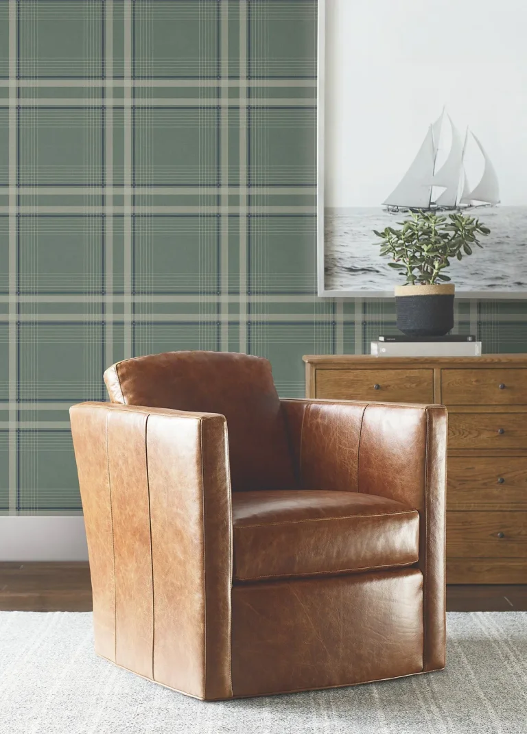 Ronald Redding Country Club Plaid Faux Linen Wallpaper - Green — Image 3