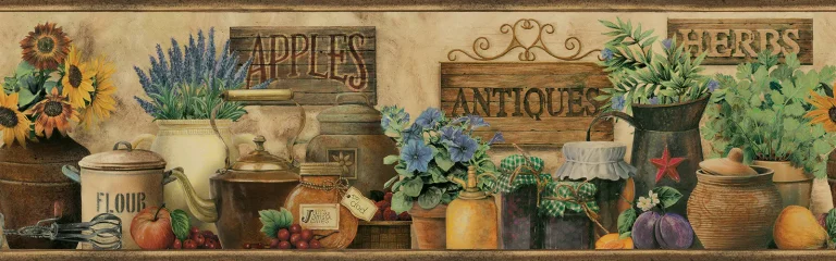 Chesapeake Brittany Antiques & Herbs Wallpaper Border - Black — Image 2