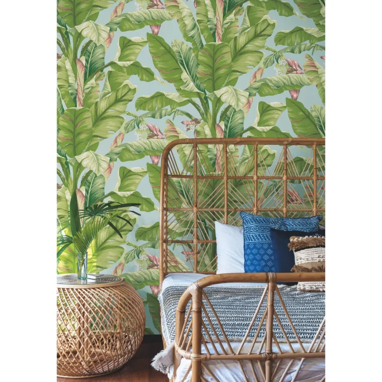 Banana Leaf Wallpaper - Aqua & White — Ảnh 4