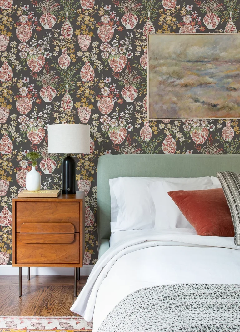 Harper Floral Vase Wallpaper - Brown — Ảnh 3