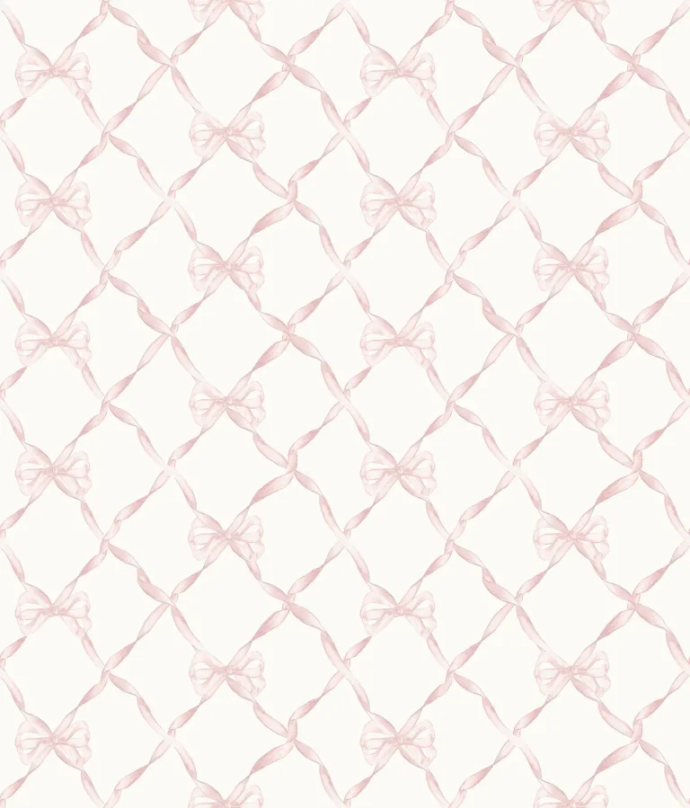 LoveShackFancy Baby Bow Ribbon Trellis Wallpaper - Light Pink