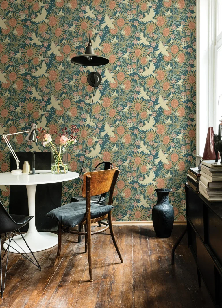 Drömma Songbirds and Sunflowers Wallpaper - Teal — Ảnh 2