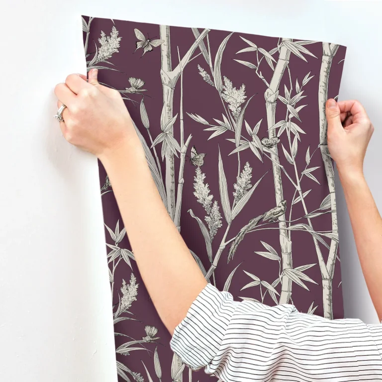 Bambou Toile Wallpaper - Burgundy — Ảnh 8