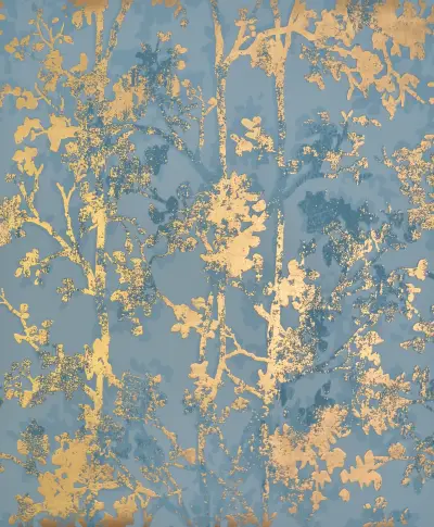 Shimmering Foliage Wallpaper - Blue/Gold