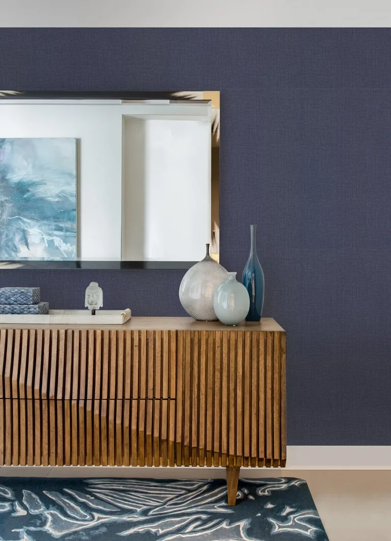 Claremont Faux Grasscloth Wallpaper - Indigo — Ảnh 3