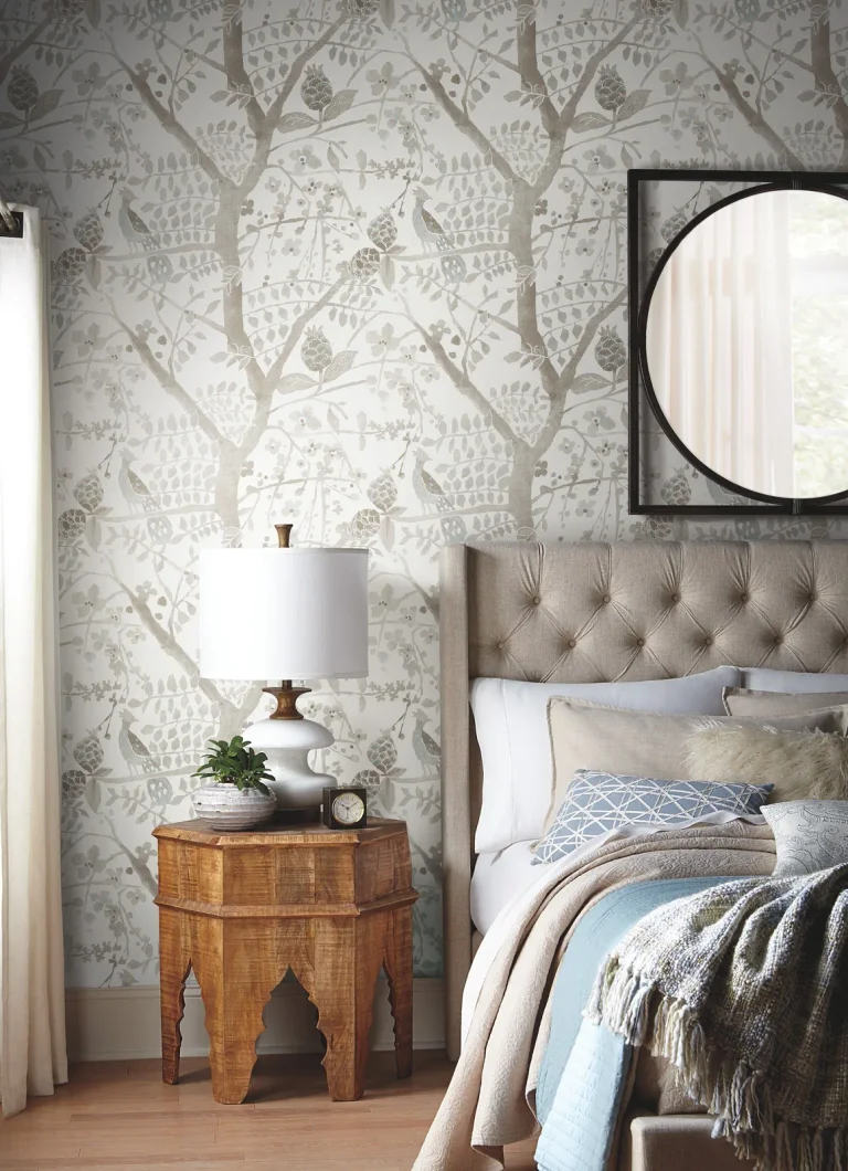 Peacock Block Print Wallpaper - Linen — Ảnh 3
