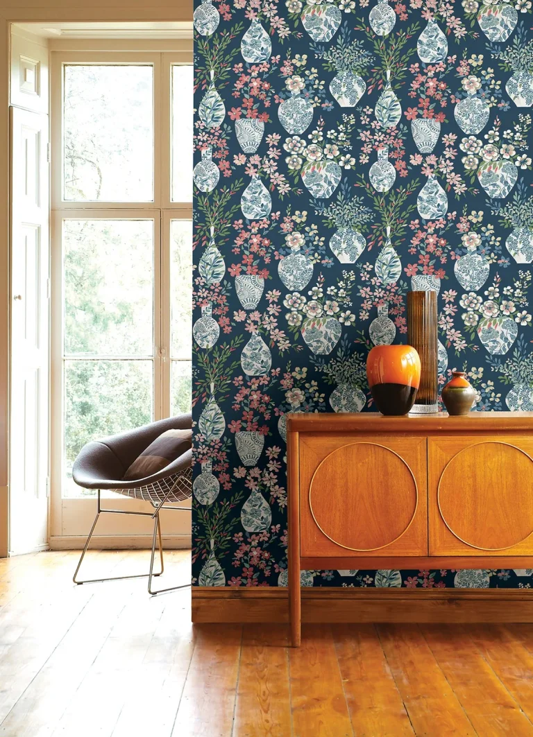 Harper Floral Vase Wallpaper - Teal — Image 2