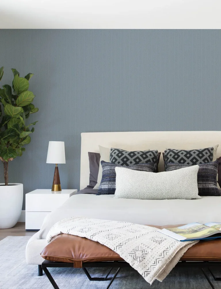 Chesapeake Curtis Embellished Stripe Wallpaper - Blue — Image 4