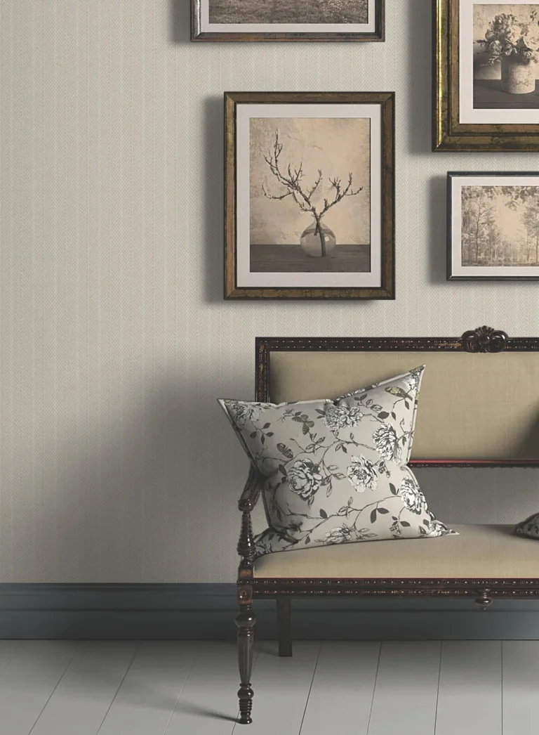 Ronald Redding Elkan Stripe Herringbone Wallpaper - Beige — Ảnh 2