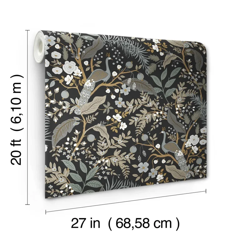 Rifle Paper Co. Peacock Garden Peel and Stick Wallpaper - Black — Ảnh 3