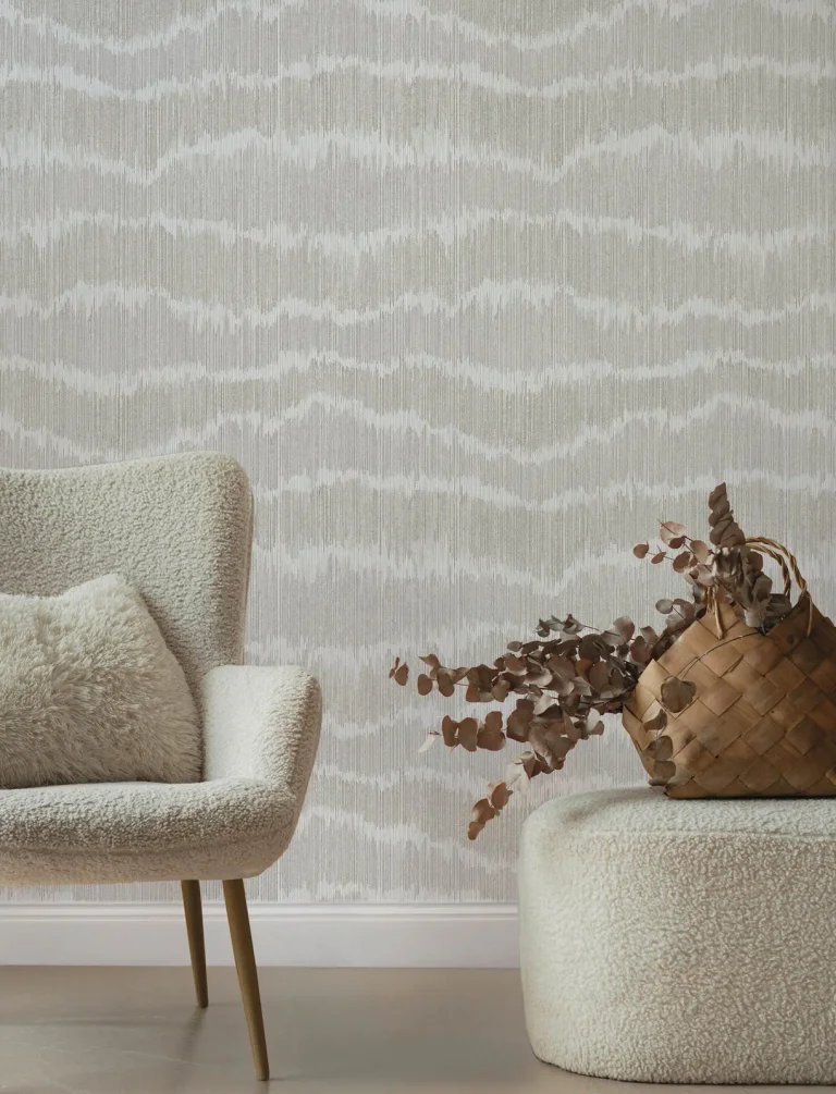 Wiggle Ikat Stripe Wallpaper - Natural/Grey — Ảnh 6