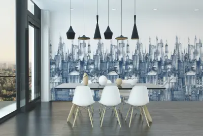 Cityscape Wall Mural - Navy