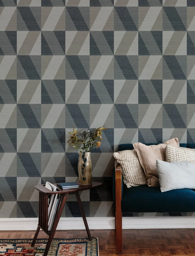 Winslow Geometric Faux Grasscloth Wallpaper - Slate — Ảnh 3