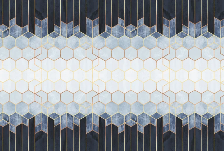 Blue & White Hexagons - Wall Mural 5535 - 4 Panel - 192cm x 260cm — Ảnh 4