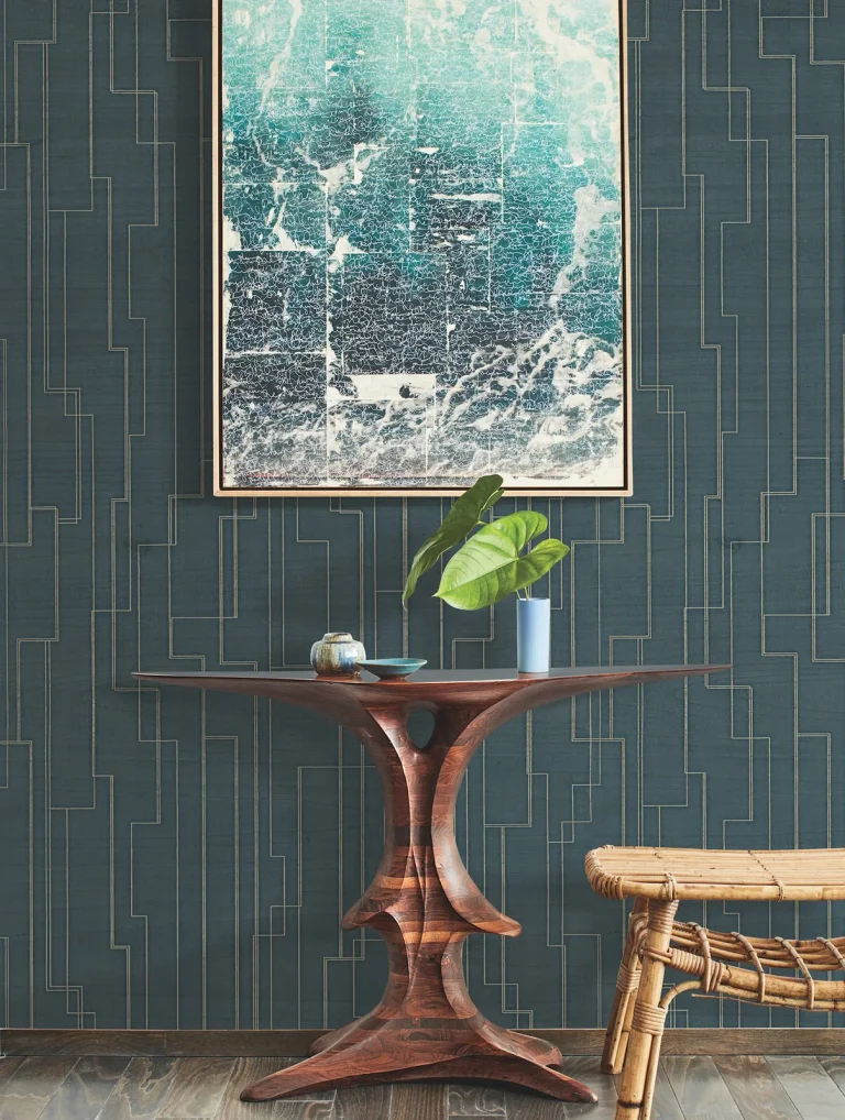 Ronald Redding Inlay Line Wallpaper - Peacock — Ảnh 4