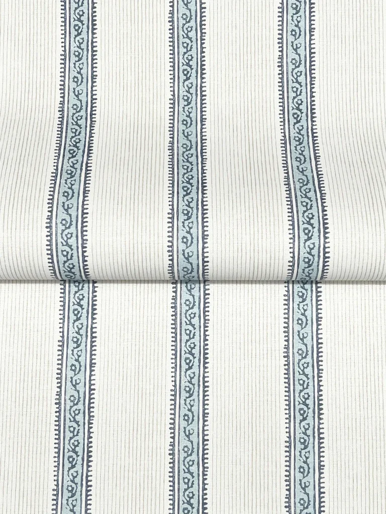 Chesapeake Mandevilla Vine Stripe Wallpaper - Blue and Cream — Image 7