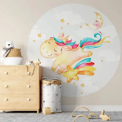 Bubbly Unicorn - Wall Mural 5572 - Round - 144cm diameter