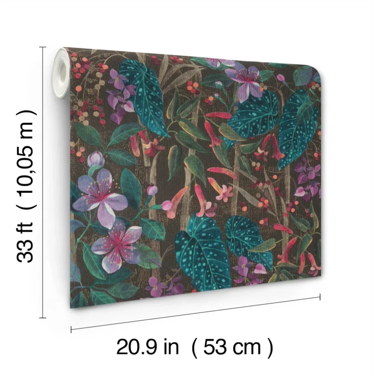 Kalina Floral Fruits Wallpaper - Black — Image 6