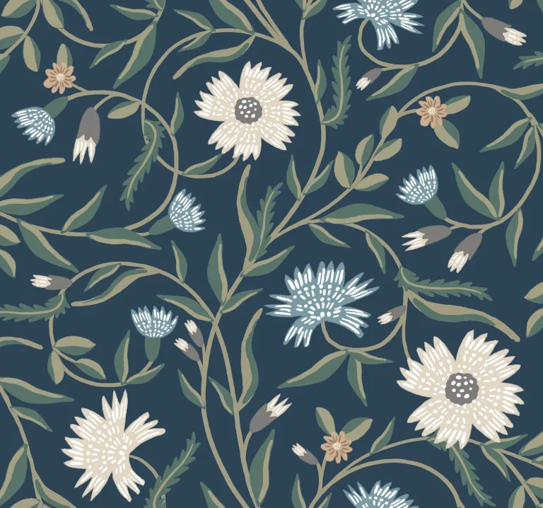 Rifle Paper Co. Aster Wallpaper - Navy — Ảnh 2