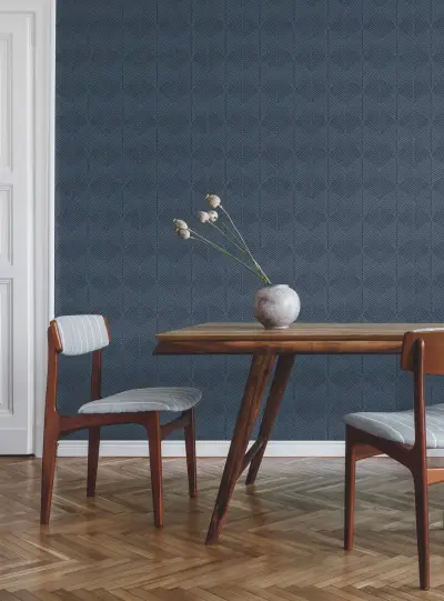 Palm Thatch Wallpaper - Navy