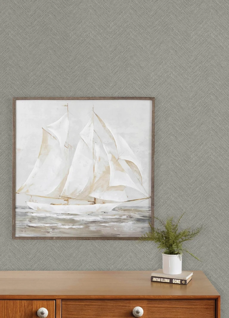 Chesapeake Caladesi Linen Chevron Wallpaper - Dark Grey — Ảnh 6