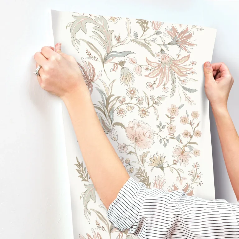 Teonna Floral Stripe Wallpaper - Light Pink — Image 3