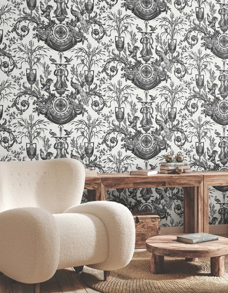 Avian Fountain Toile Wallpaper - Black — Ảnh 5