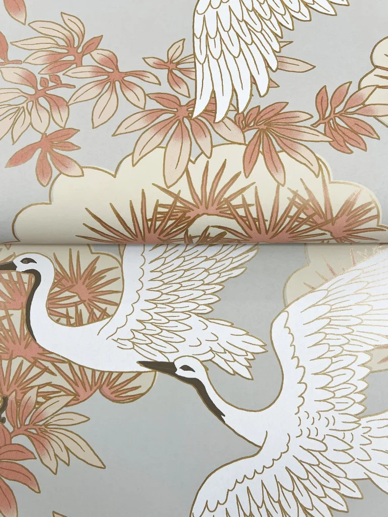 Ronald Redding Sprig & Heron Wallpaper - Coral — Ảnh 3