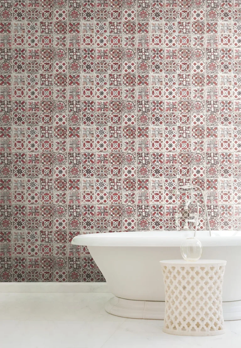 Encaustic Tile Peel and Stick Wallpaper - Red Jasper — Ảnh 2