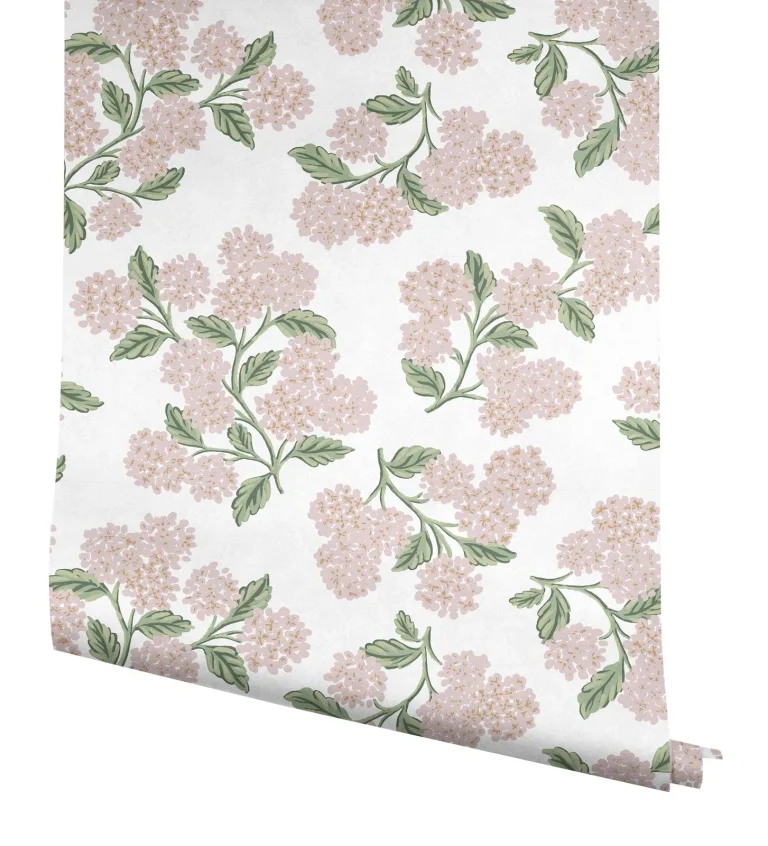 Rifle Paper Co. Hydrangea Peel and Stick Wallpaper - Pink & White — Ảnh 5