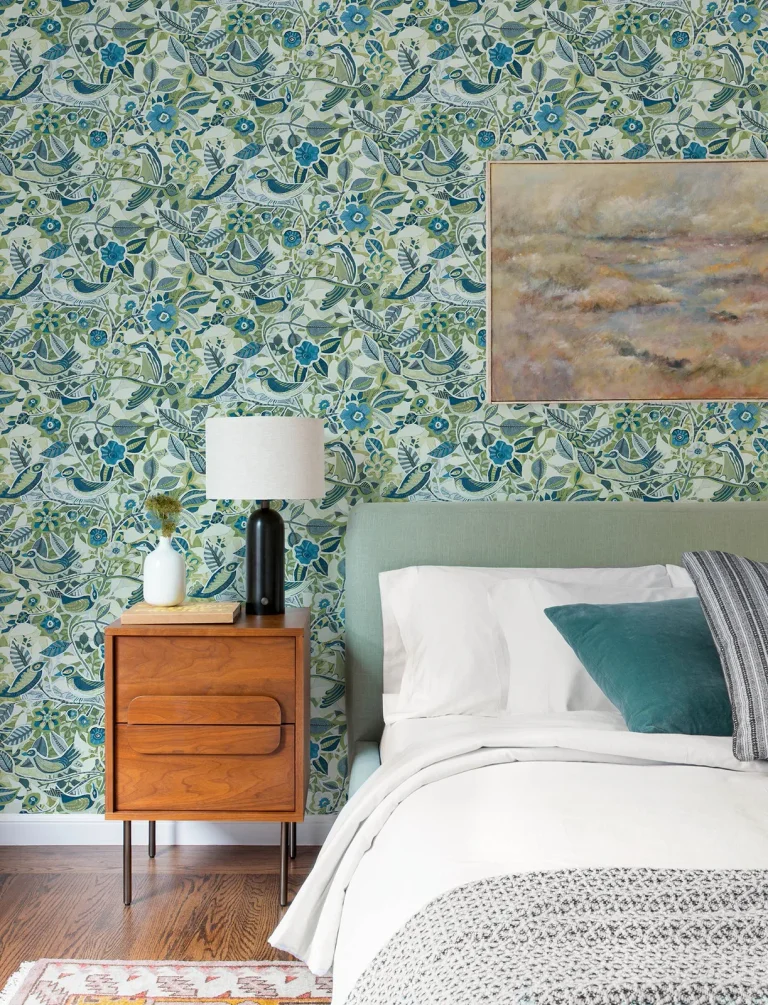 Manette Birds in the Bush Wallpaper - Green/Blue — Ảnh 7